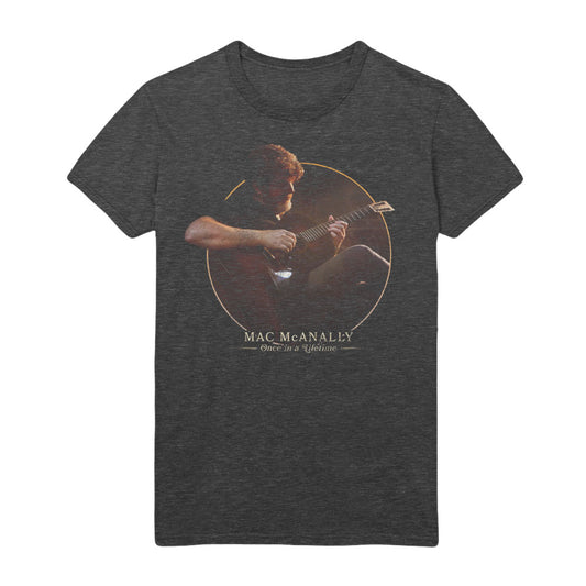 tee-grey-"mac mcanally once in a lifetime" Mac with guitar photo